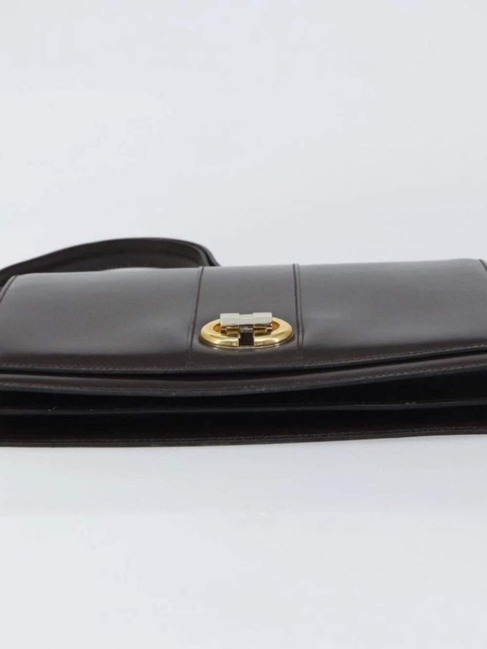 GUCCI Shoulder Bag Leather Dark Brown Gold Auth - Picture 5 of 16